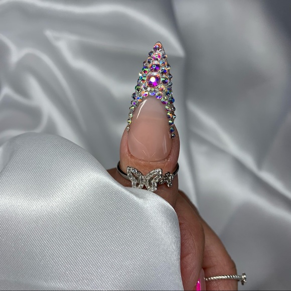 Luxury Custom Salon Quality Barbie Pink French Blinged Out Press Ons - Picture 3 of 3